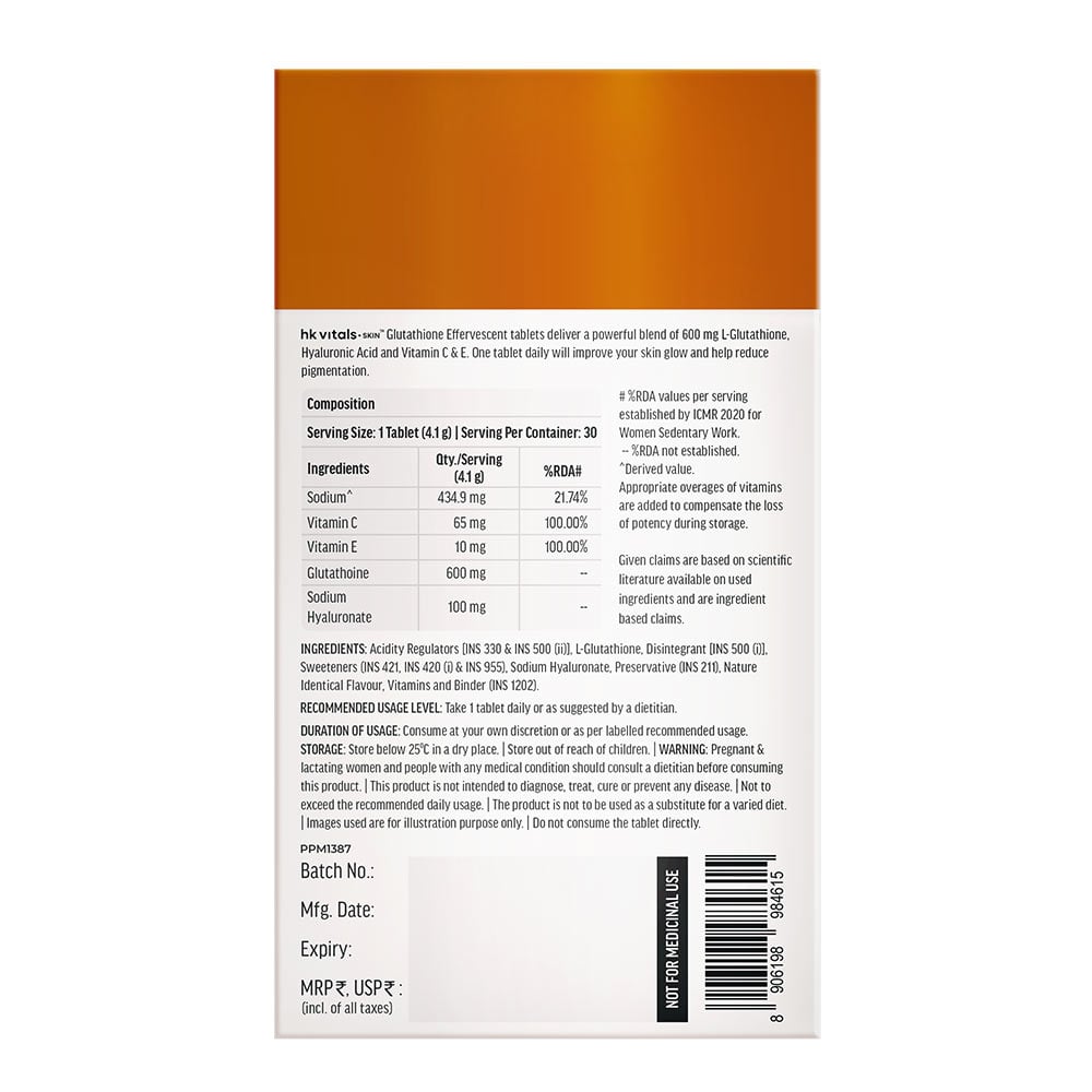 1 - HK Vitals Glutathione Effervescent with Vitamin C,  Lemon (Pack of 2)  30 tablet(s)