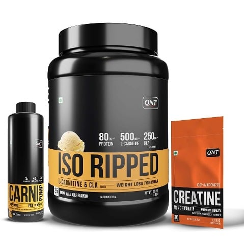 1 - QNT ISO Ripped, Carnipump Ripping Pre-workout 500ml Navel Orange & Creatine Monohydrate Unflavoured 0.198 lb Combo,  4.4 lb  Cafe Bevarabia 