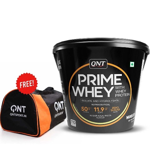 1 - QNT Prime Whey & Gym Bag Black,  8.8 lb  Kesar Kaju Pista 