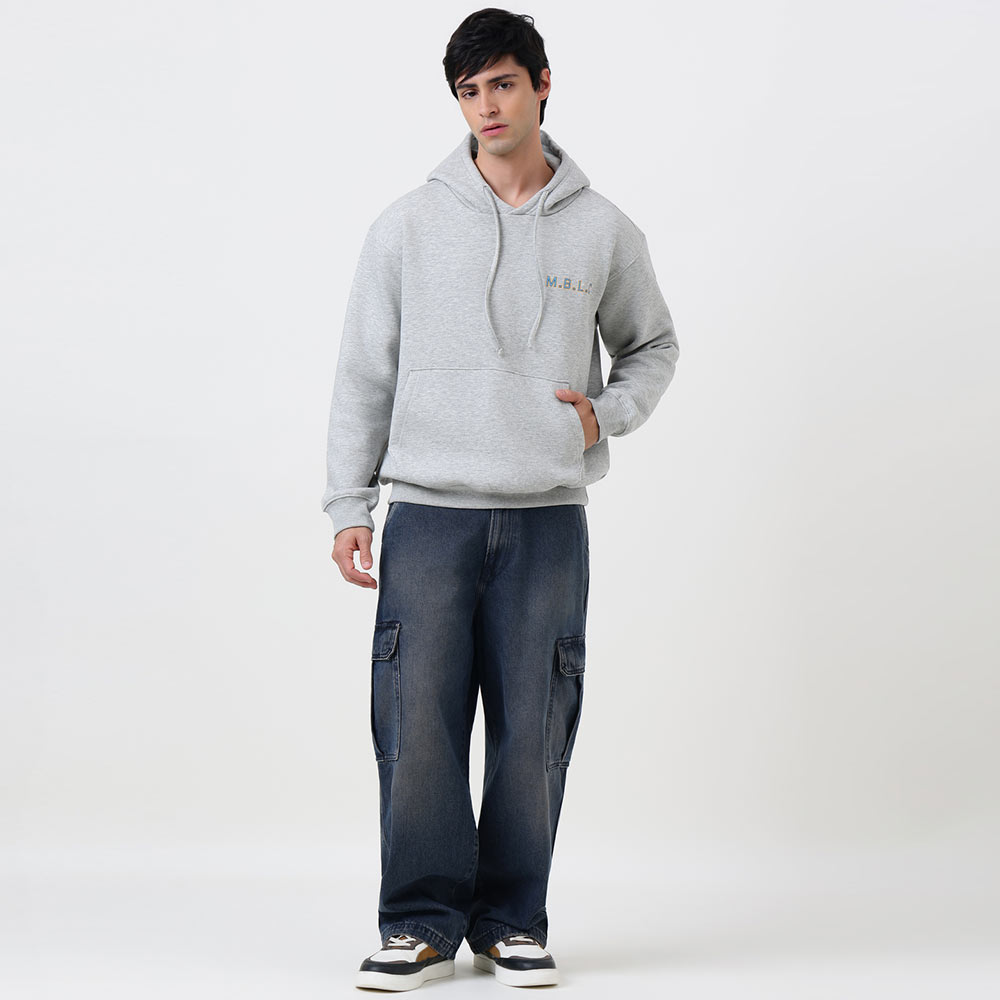 5 - MuscleBlaze Lifting Club Hoodie,  Small  Grey Melange