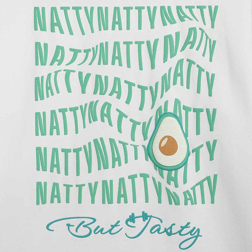 4 - MuscleBlaze Natty But Tasty Avocado Oversized Solid T-Shirt,  X-Small  White