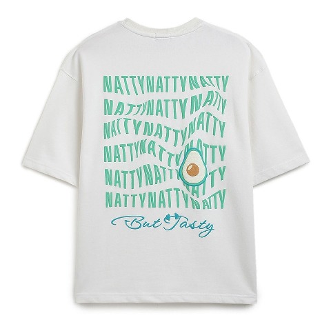 2 - MuscleBlaze Natty But Tasty Avocado Oversized Solid T-Shirt,  Medium  White 