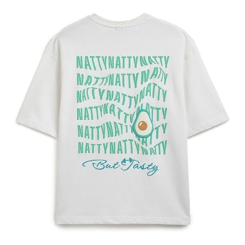 3 - MuscleBlaze Natty But Tasty Avocado Oversized Solid T-Shirt, X-Small White