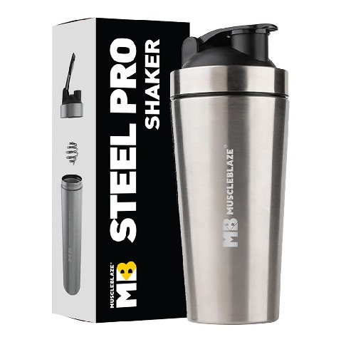 MuscleBlaze Stainless Steel Shaker,  Silver  700 ml 