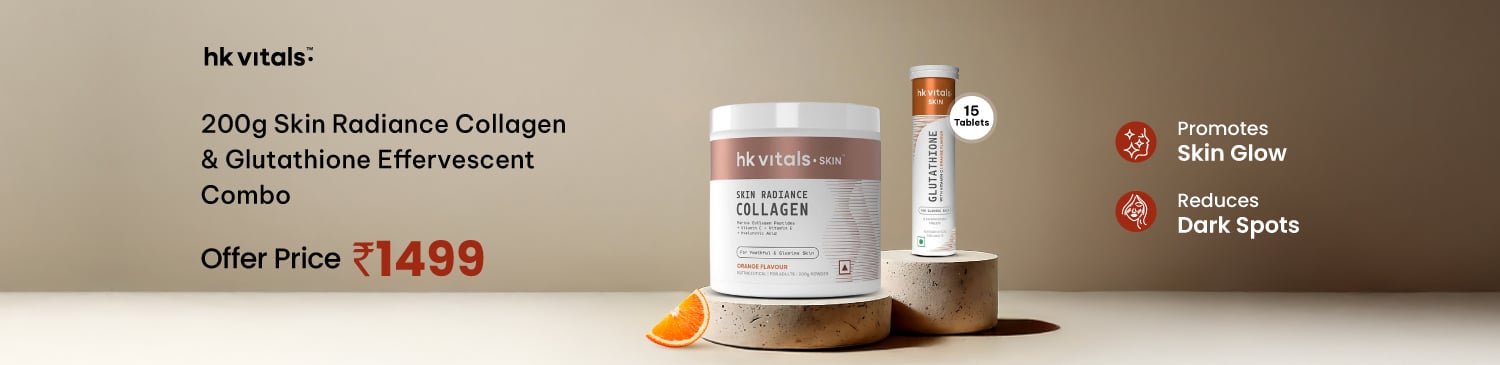 HealthKart HK Vitals Skin Radiance Collagen 200 g & Glutathione Effervescent 15 Tabs Orange Combo | Offer Price - 1499