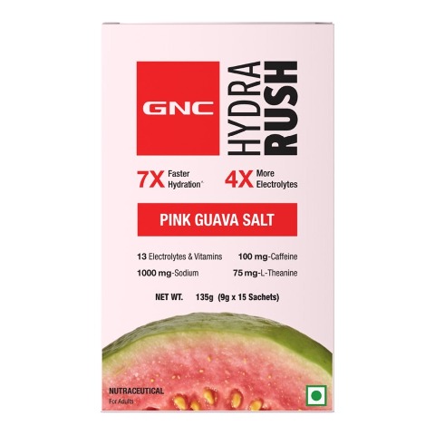 1 - GNC Hydra Rush,  15 sachets/pack  Pink Guava Salt 