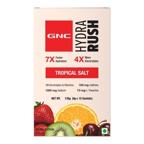 1 - GNC Hydra Rush,  15 sachets/pack  Tropical Salt 
