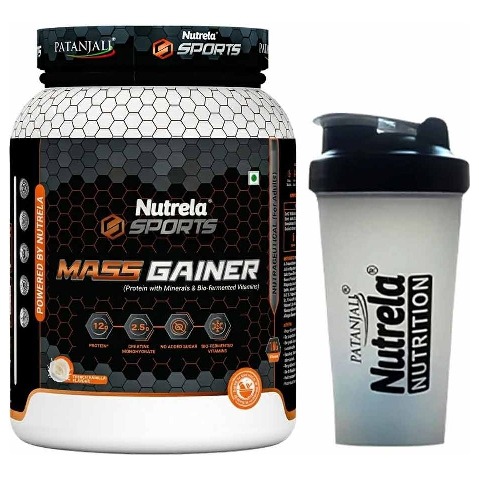 1 - Nutrela Sports Patanjali Mass Gainer,  2.2 lb  French Vanilla with Shaker 