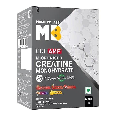 1 - MuscleBlaze Creatine Monohydrate CreAMP,  Assorted Pack of 15 (3x5 Flavours)  0.13 lb 