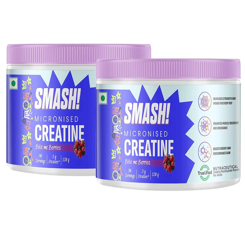 Smash Micronised Creatine Monohydrate Bite me Berries 120g Pack of 2-image-0
