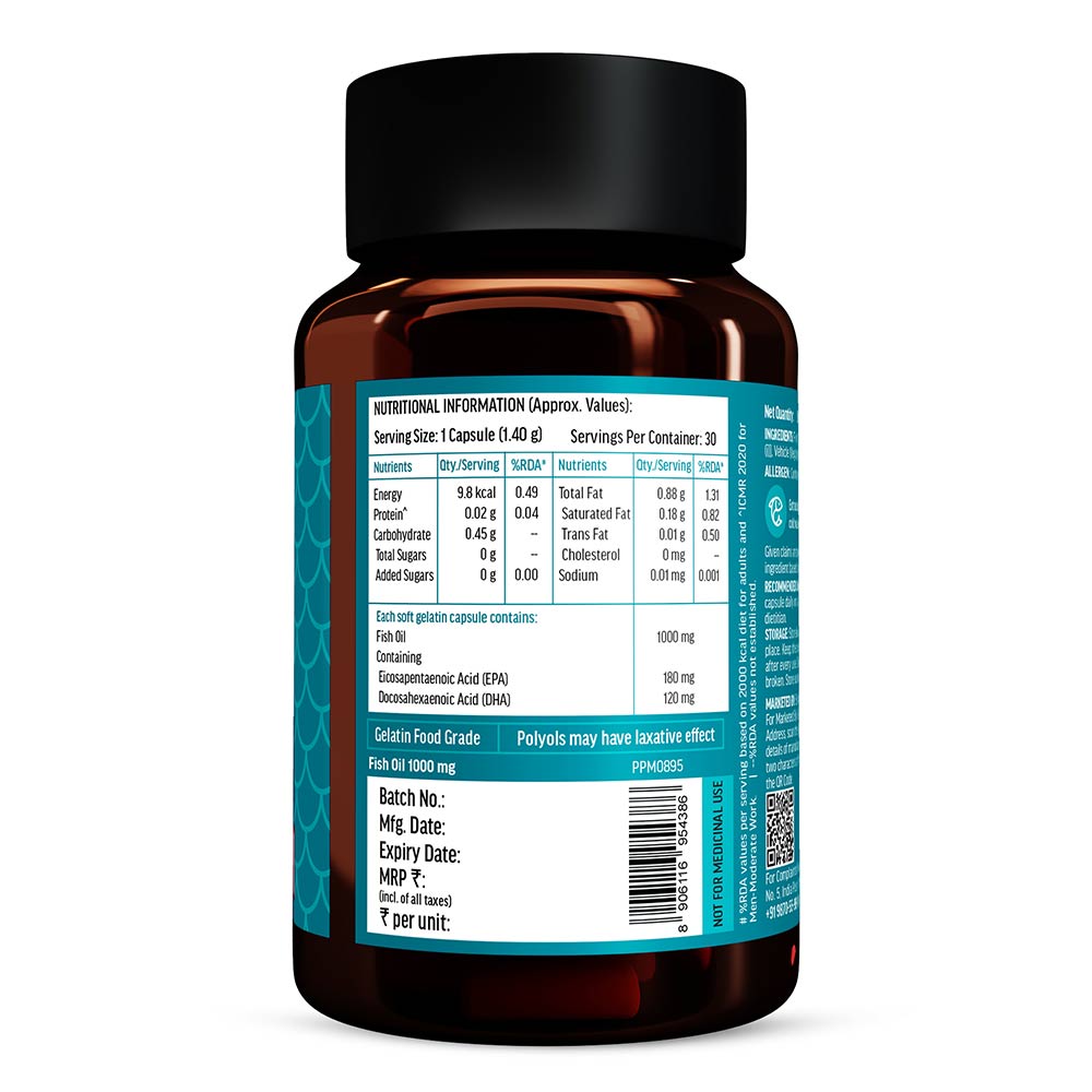 1 - HK Vitals Fish Oil 1000mg with 180mg EPA and 120mg DHA,  30 capsules
