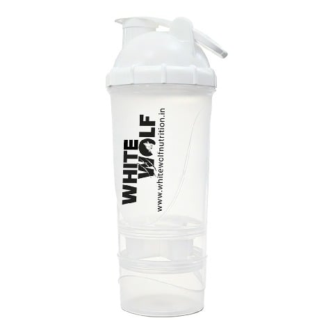 1 - White Wolf Matrix Shaker Bottle with Storage Compartments,  White  600 ml 