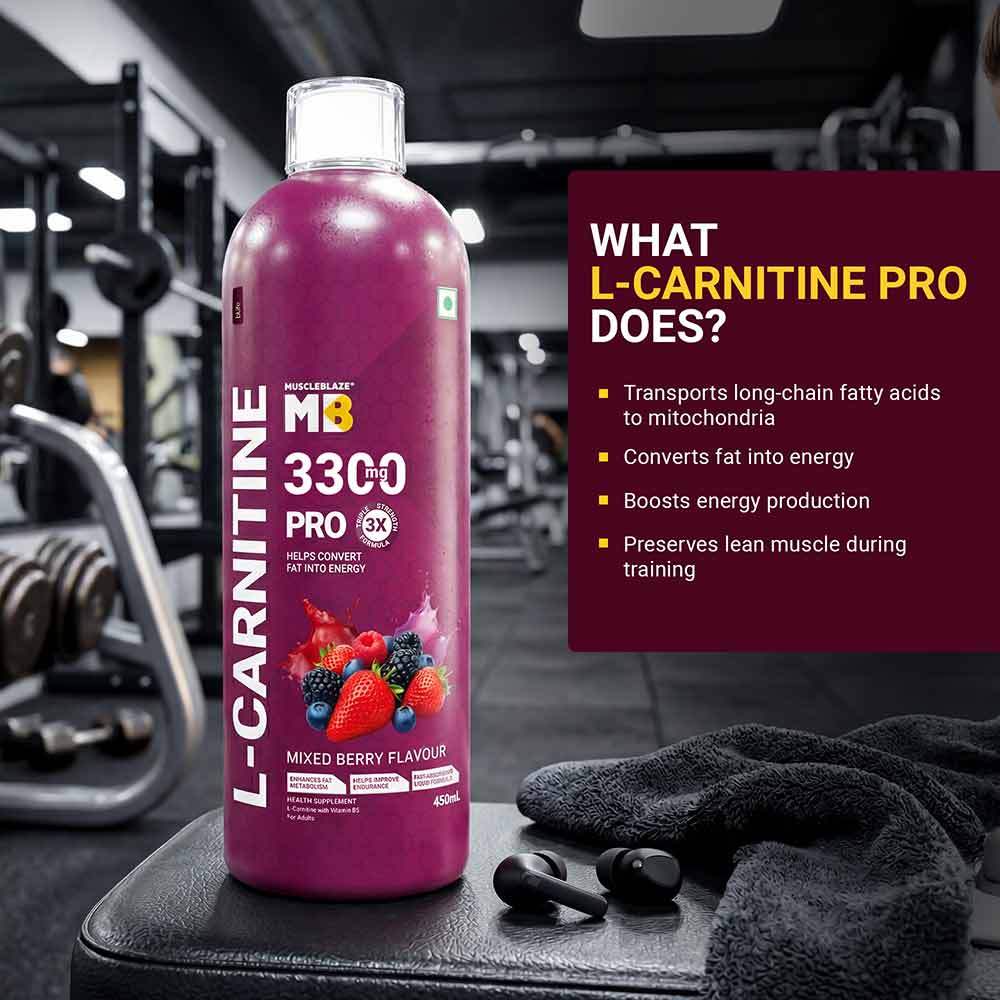 5 - MuscleBlaze Liquid L-Carnitine PRO - 3300mg Triple Strength Formula,  450 ml  Mixed Berry
