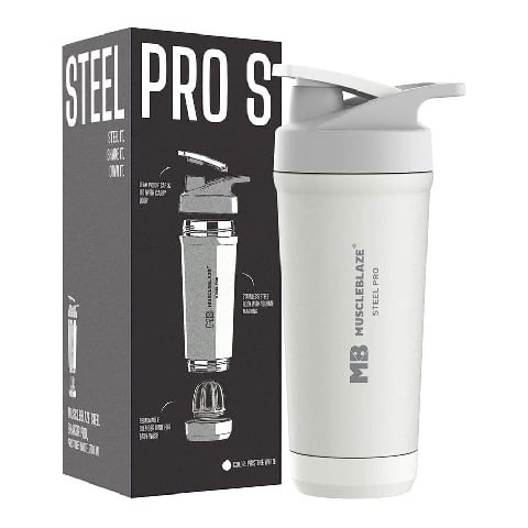 8 - MuscleBlaze Stainless Steel Gym Shaker Pro, White 700 ml