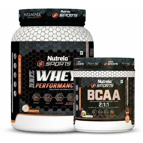 1 - Nutrela Sports 100% Whey Performance 2.2 lb French Vanilla & BCAA 2:1:1 Combo,  0.66 lb  Spicy Guava 