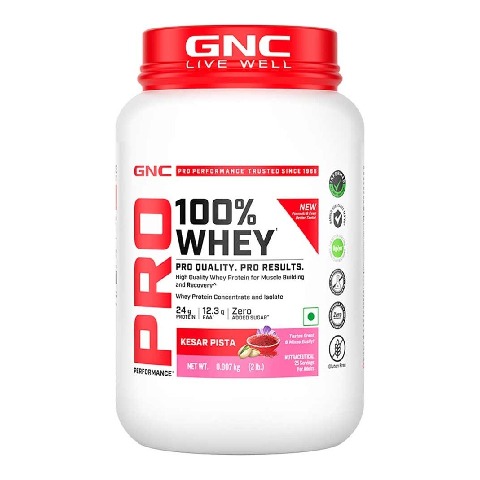 1 - GNC Pro Performance 100% Whey Protein New Formulation,  2 lb  Kesar Pista 