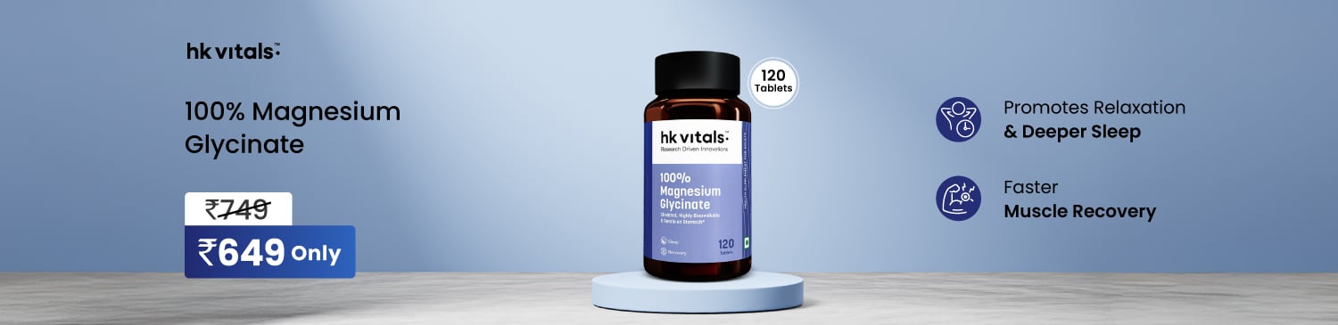 HealthKart HK Vitals 100% Magnesium Glycinate, 120 tablet(s) | BAU - 749 | Drop Price - 649