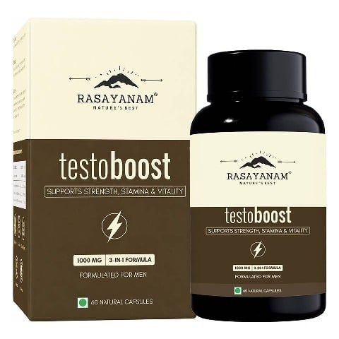 1 - Rasayanam Testoboost (500mg) 3-in-1 Testosterone for Men,  60 capsules  Unflavoured 