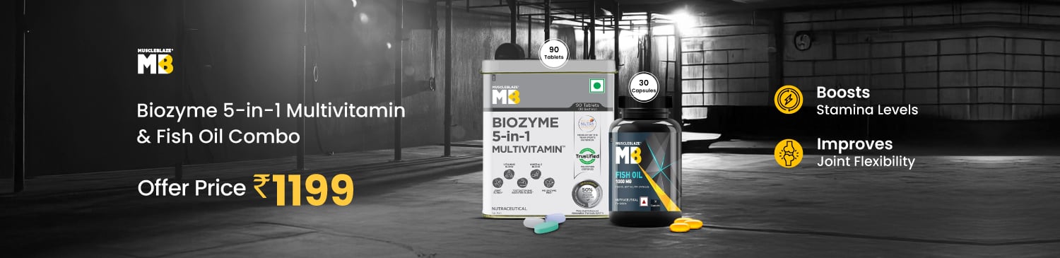 MuscleBlaze Biozyme 5 in 1 Multivitamin 90 Tablets + Fish Oil 30 Capsules Combo | 1199
