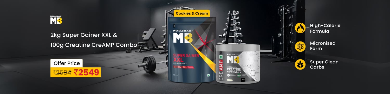 MuscleBlaze Super Gainer XXL 2 kg Cookies & Cream and Creatine Monohydrate CreAMP 100g Combo | Offer Price - 2549