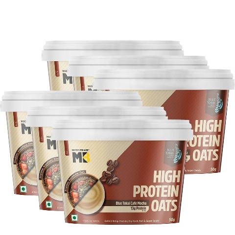 MuscleBlaze High Protein Oats, 50 g x 6 Pack Blue Tokai Cafe Mocha