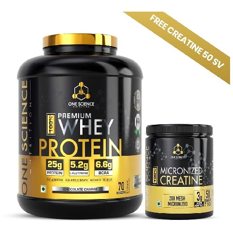 1 - One Science 100% Premium Whey Protein,  5 lb  Chocolate Charge - with Free 150g Creatine 