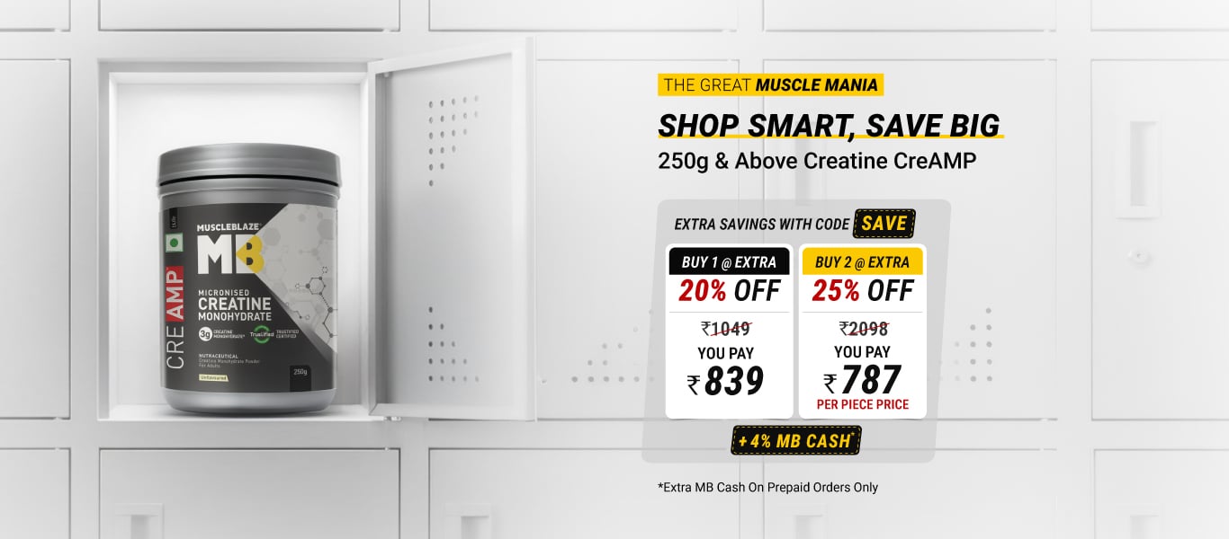 Creatine 250g & above : Buy 1 @ Extra 20% | Buy 2@ Extra 25% Off, code: SAVE + 4% MB Cash