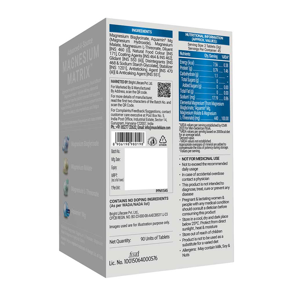01 - MuscleBlaze Magnesium Glycinate,  Unflavoured  90 tablets