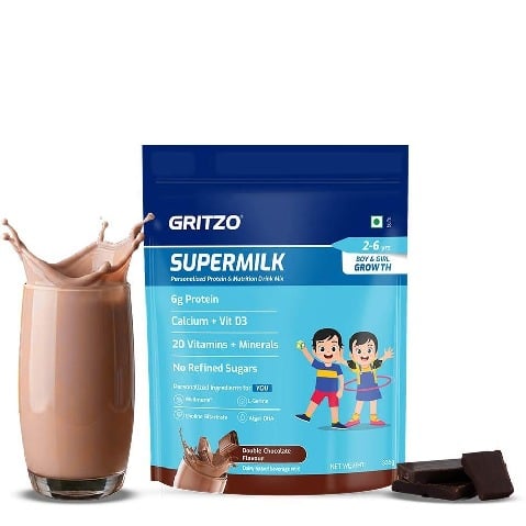 20 - Supermilk Gritzo Growth for Boy/Girl 2-6 years, 335 g Double Chocolate (Pouch)