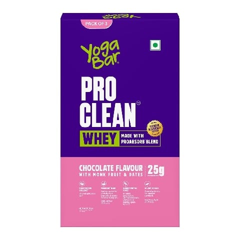 1 - Yogabar Pro Clean Whey, 3 sachets/pack Chocolate with Monk Fruit & Dates