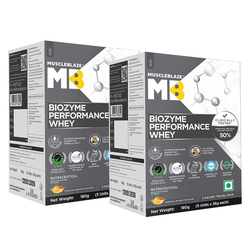 muscleblaze Biozyme Performance Whey Magical Mango 360g - 10 sachets x 36g-picture-26