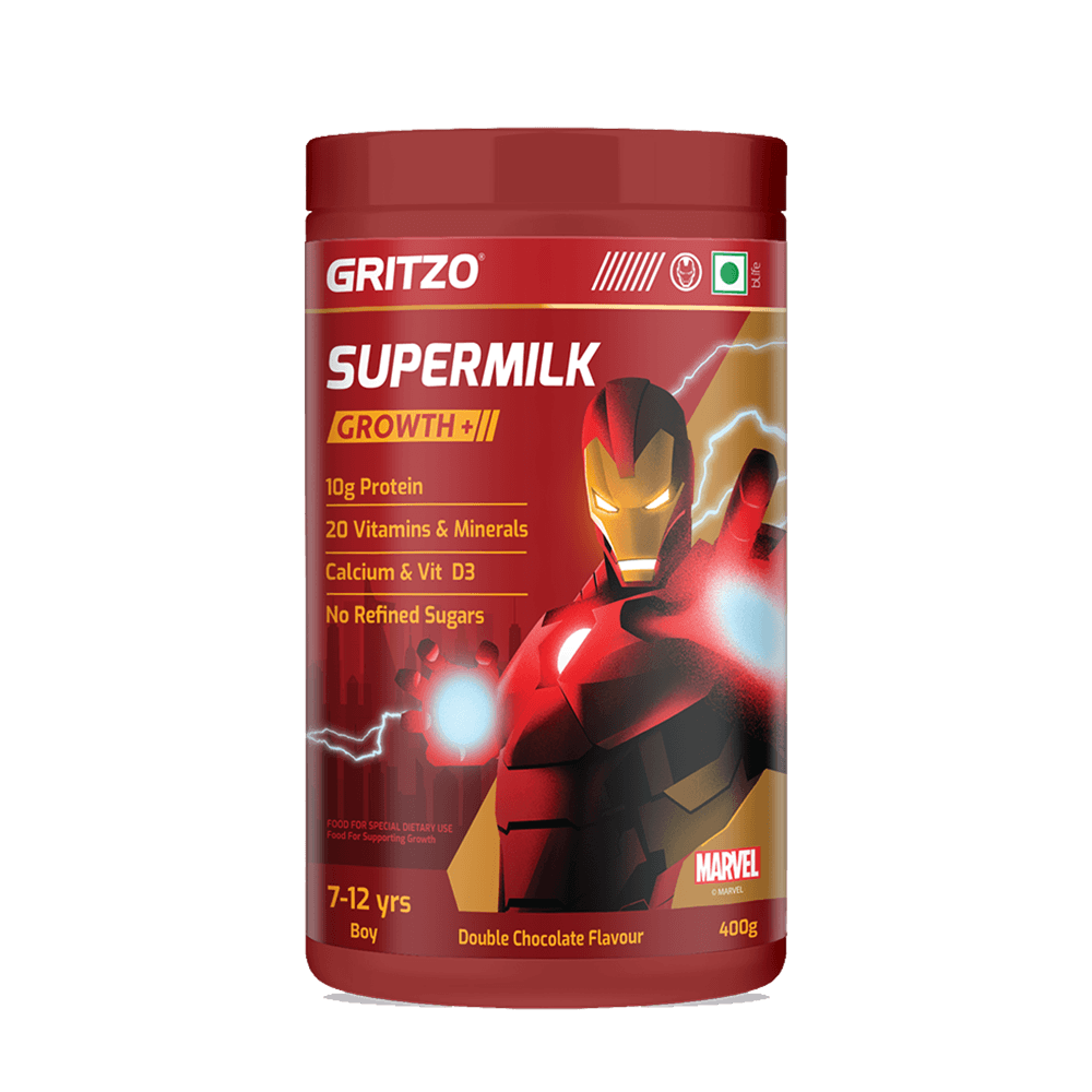 Supermilk Growth+ for Boy 7 to 12 years, 400 g Double Chocolate (Ironman) 7-12 Yrs Boy Growth+ With Unrefined Sugar