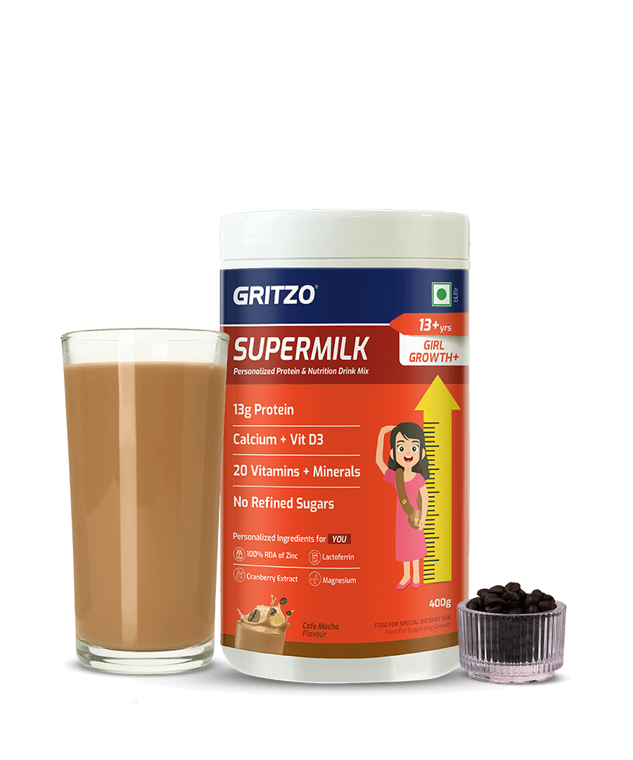 Supermilk Growth+ for Girl 13+ years, 400 g Cafe Mocha 13+ Yrs Girl Growth+ With Unrefined Sugar