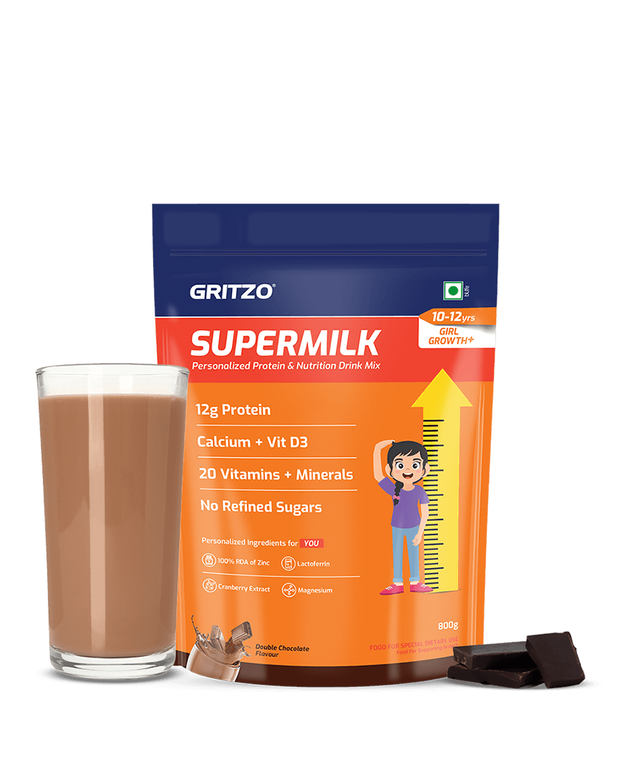 Supermilk Growth+ for Girl 10 to12 Yrs, 800 g Double Chocolate 10-12 Yrs Girl Growth+ With Unrefined Sugar