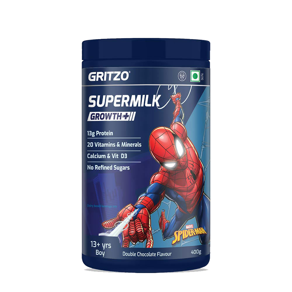 1 - Supermilk Growth+ for Boy 13+ years, 400 g Double Chocolate (Spiderman) 13+ Yrs Boy Growth+ With Unrefined Sugar