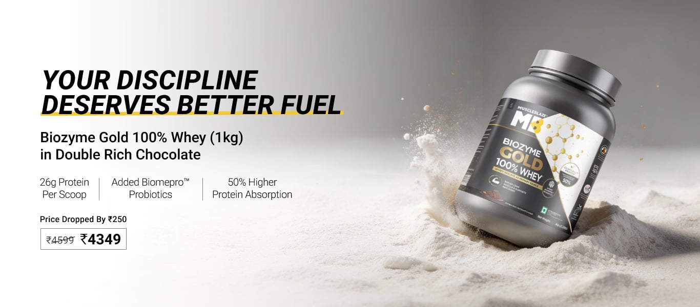 MuscleBlaze Biozyme Gold 100% Whey 1 kg Double Rich Chocolate @ 4349 | price dropped By Rs. 250