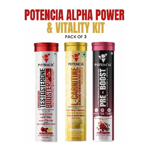 10-(5 - Potencia Alpha Power & Vitality Kit, 3 Piece(s)/Pack Testosterone Booster(Cherry Lemonade),L-Carnitine(Masala Lemonade),Pre-Boost(Mixed Berry)