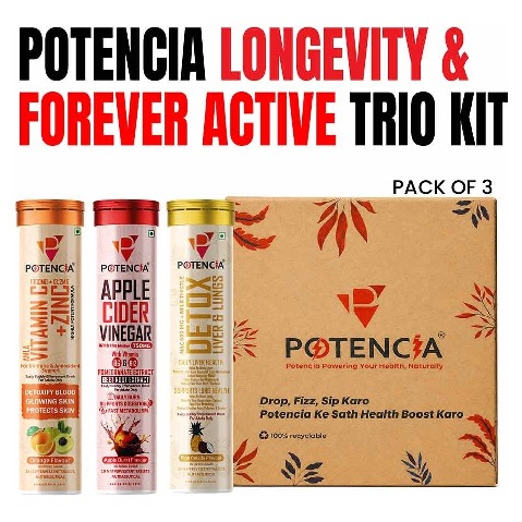 2 - Potencia Longevity Trio Kit,  45 tablet(s)  Vitamin C(Orange)+Apple Cider Vinegar(Apple Burst)+Detox Liver & Lungs(Pina colada) 