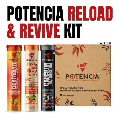 10-(3 - Potencia Reload & Revive Kit, 45 tablet(s) Electrolyte(Toffee Mango)+ Vitamin C & Zinc(Orange)+ Calcium & Magnesium(Strawberry Rose)