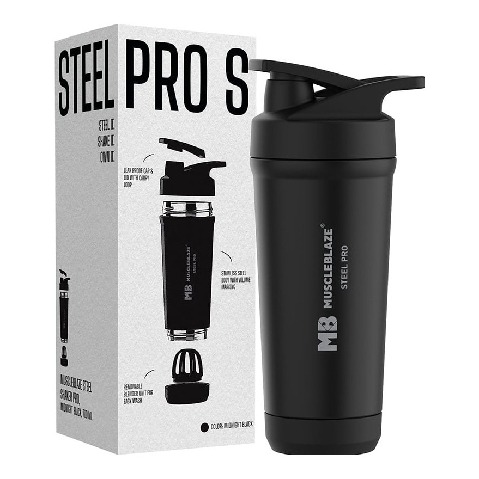 1 - MuscleBlaze Stainless Steel Gym Shaker Pro, Black 700 ml