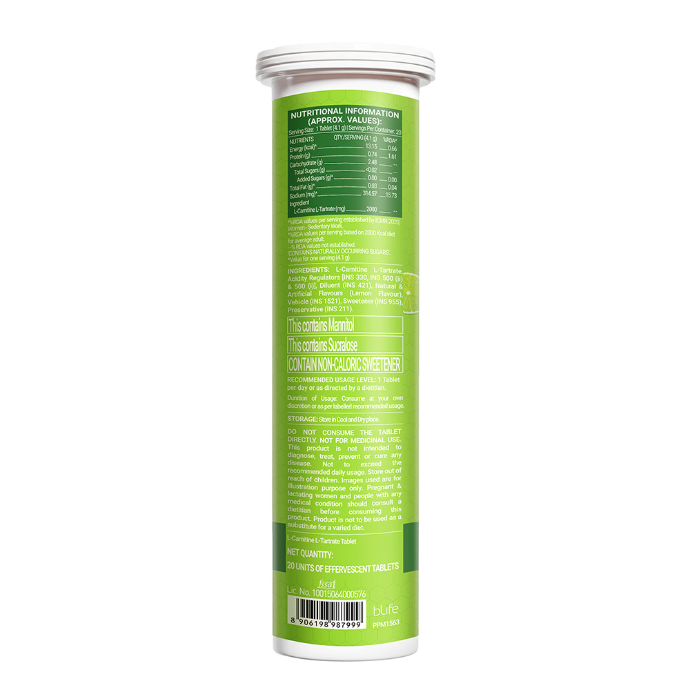 1 - MuscleBlaze L-Carnitine - 2000mg Effervescent,  20 tablet(s)  Key Lime