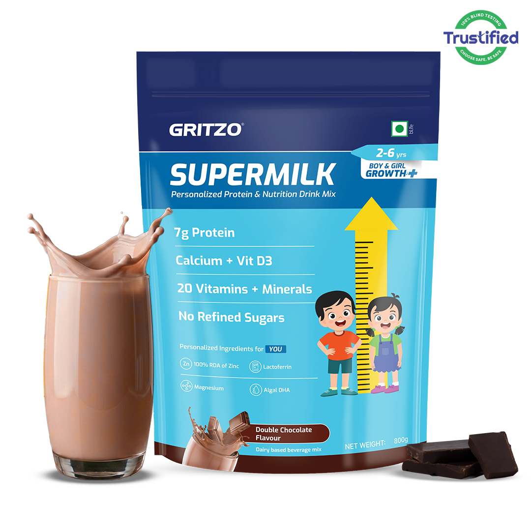 1 - Supermilk Growth+ for, 800 g Double Chocolate 2-6 Yrs Boy/Girl Growth+ With Unrefined Sugar
