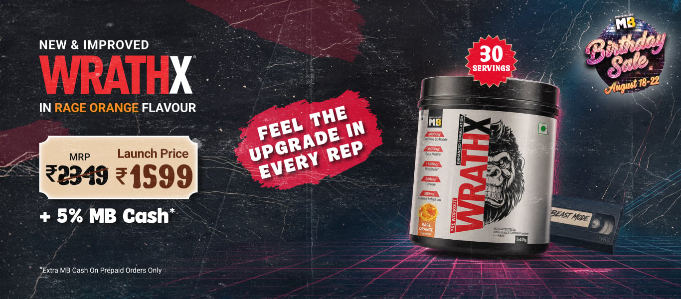 Launch: MuscleBlaze Pre Workout WrathX 540 g Rage orange @ 1599 + 5% MB Cash