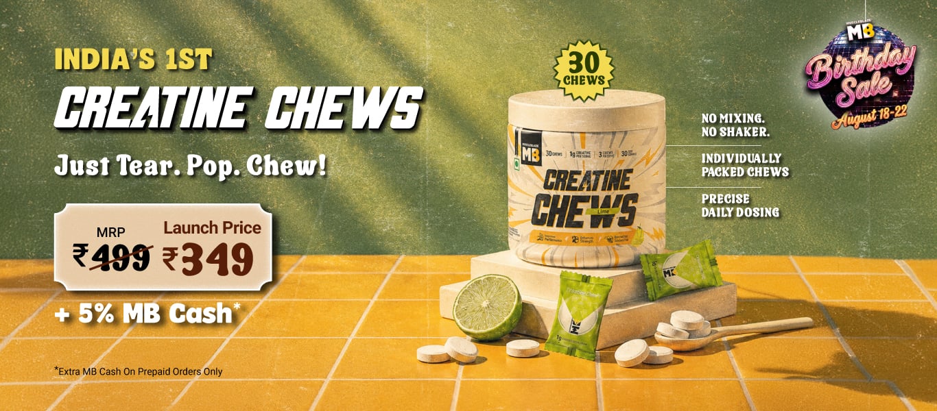 Launch: MuscleBlaze Creatine Chews 30 chewable tablet(s) Lime @ 349 + 5% MB Cash