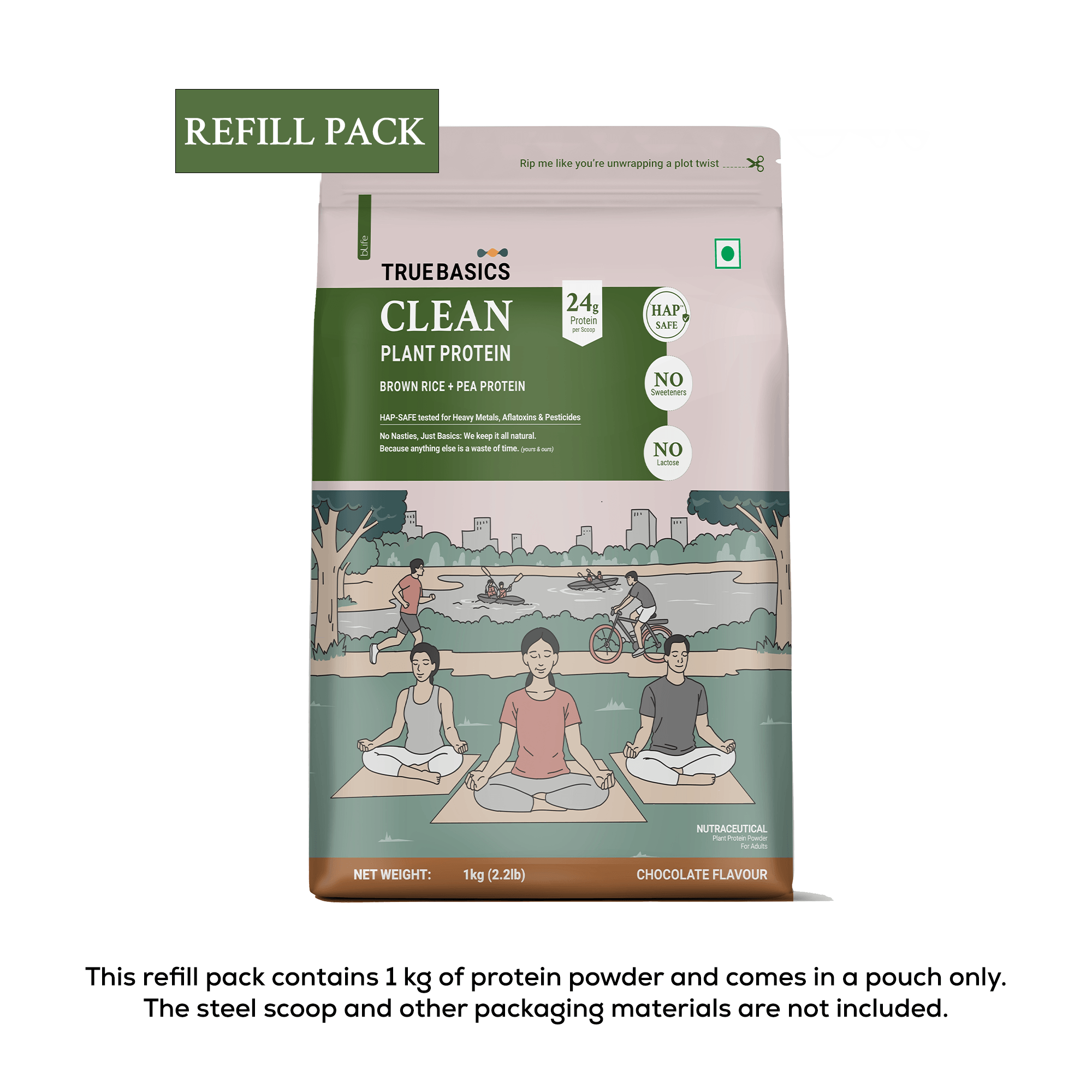 1 - TrueBasics Clean Plant Protein, 2.2 lb Chocolate (Refill Pack) Plant Protein
