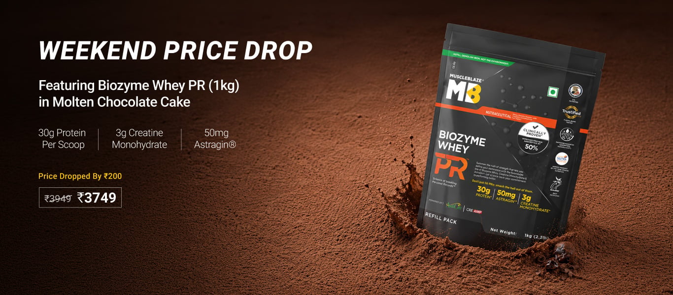 MuscleBlaze Biozyme Whey PR 1 kg Molten Chocolate Cake @ 3749 | Price Dropped By Rs, 200