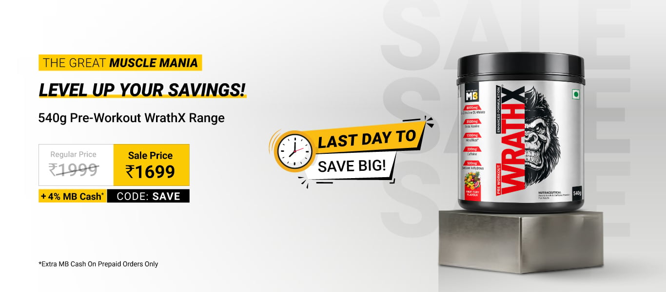 Last Day to Save Big: 540g Pre Workout WrathX Range @ 1699, Code: SAVE + 4% MB Cash