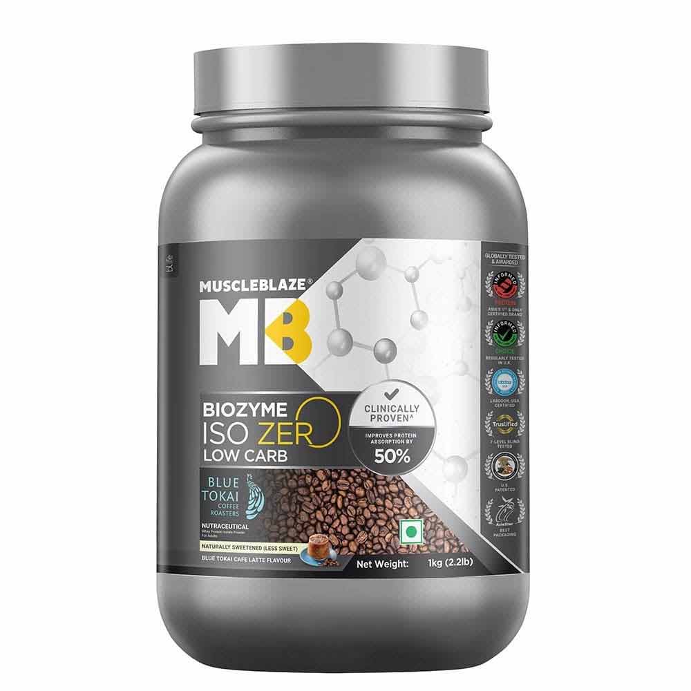 MuscleBlaze Biozyme Iso-Zero Powder, 2.2 lb Blue Tokai Cafe 997.9 g - Image 2