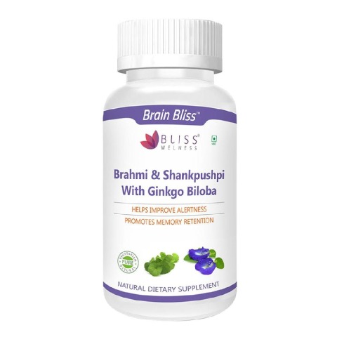 1 - Bliss Welness Brahmi and Shankpushpi with Ginkgo Biloba,  60 capsules 