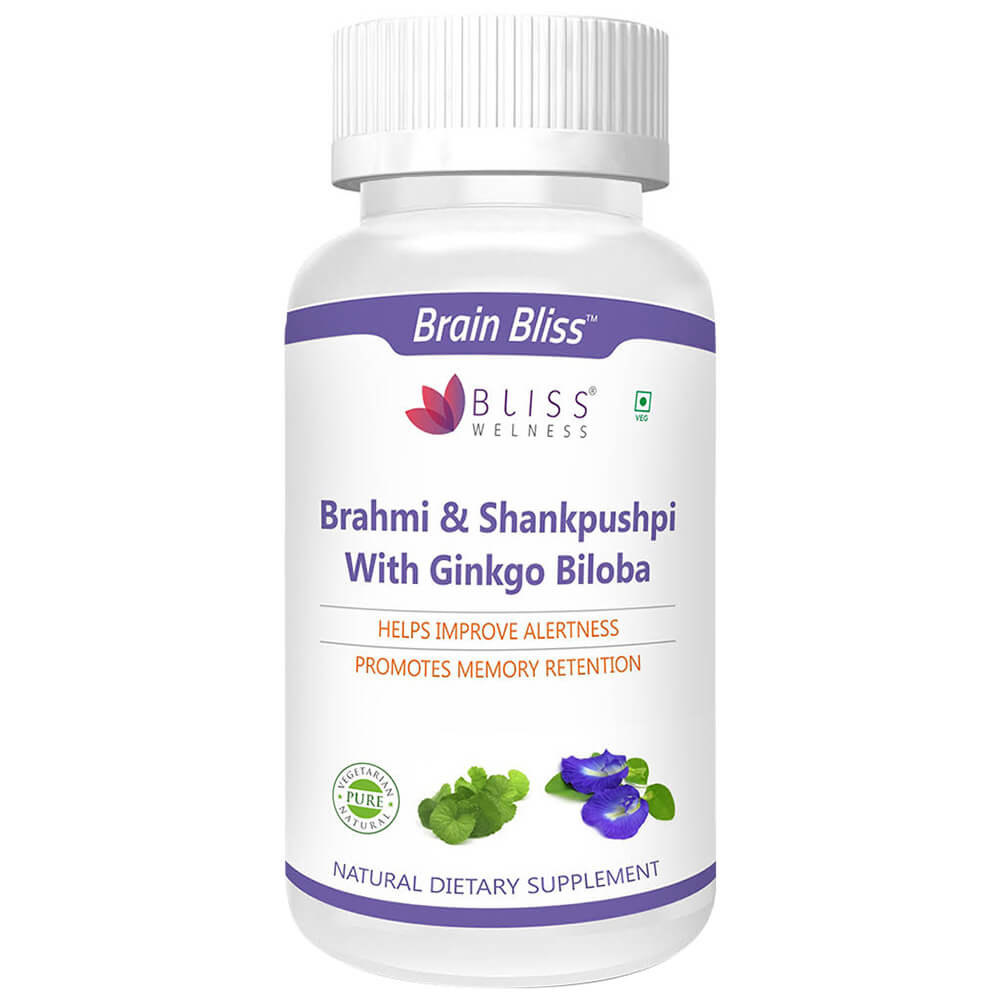 1 - Bliss Welness Brahmi and Shankpushpi with Ginkgo Biloba,  60 capsules 